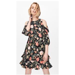 KATE SPADE New York Blossom Cold Shoulder Dress Size 6 Black Floral NEW w/ tags